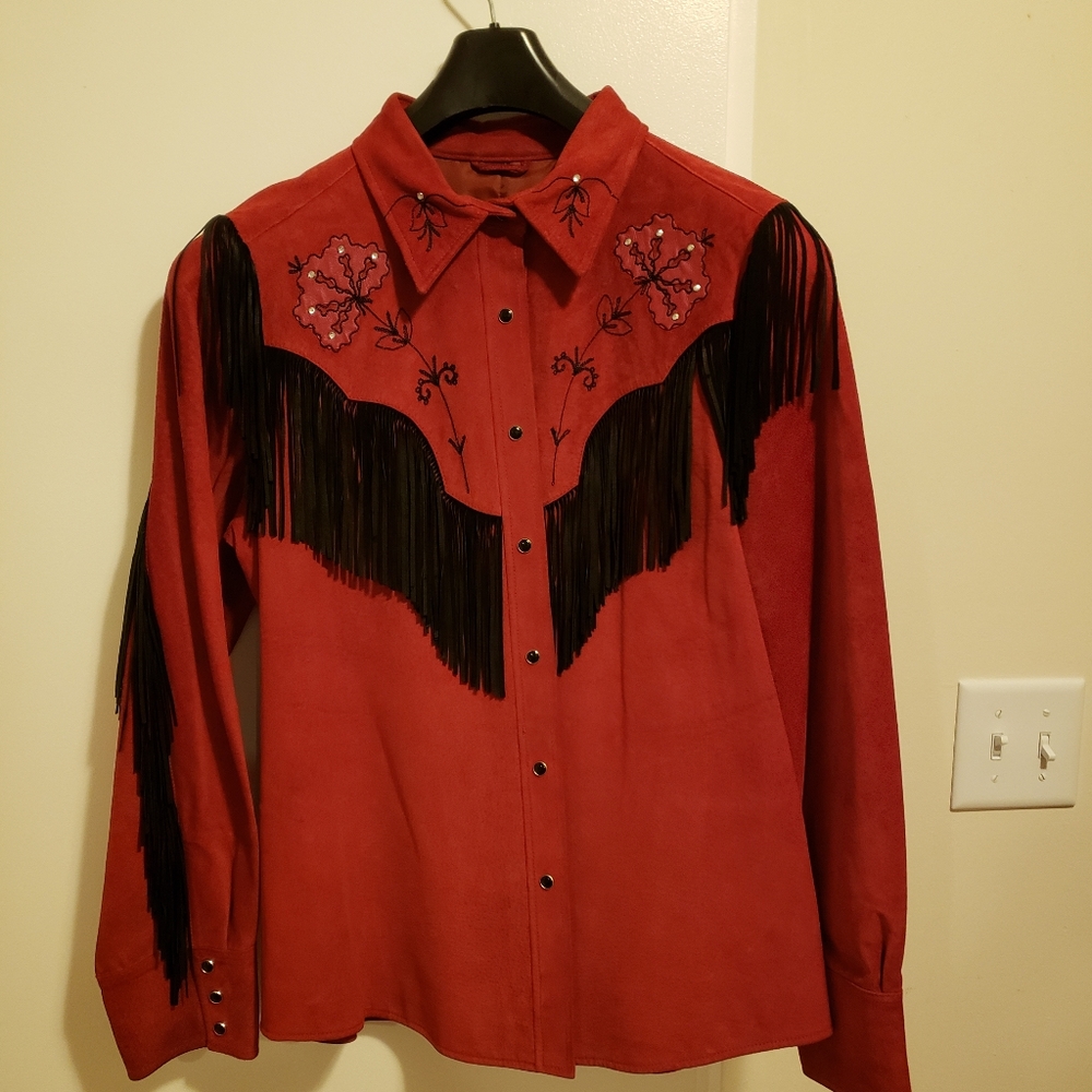 Cripple Creek Womens Red n Blk XL Western Leather jacket/ shirt 012026